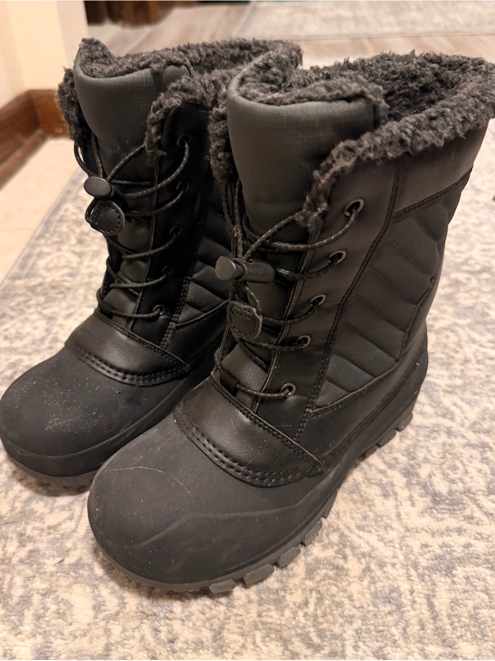 all in motion Kids Black Insulated Snow Boots with Faux Fur Collar